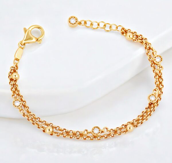 Linda Double Chain Bracelet in 22k Gold Plated Silver with Lab-Grown Diamonds