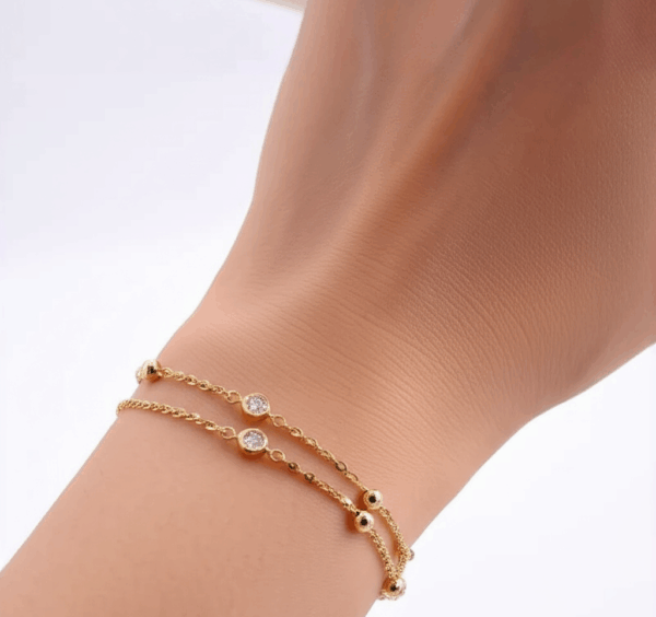 Linda Double Chain Bracelet in 22k Gold Plated Silver with Lab-Grown Diamonds - Image 2